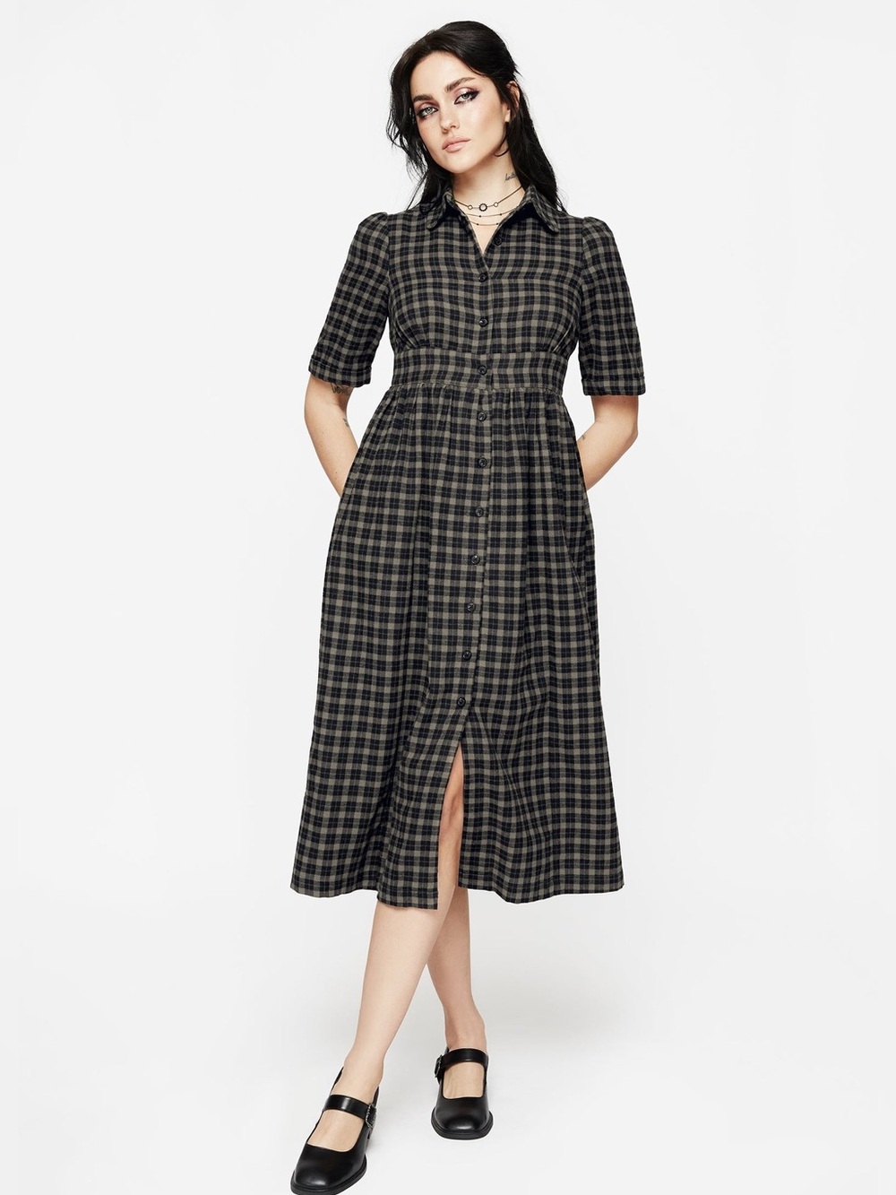 NWT Disturbia Terra Midi Smock Shirt Dress in Olive US 14 / UK 18